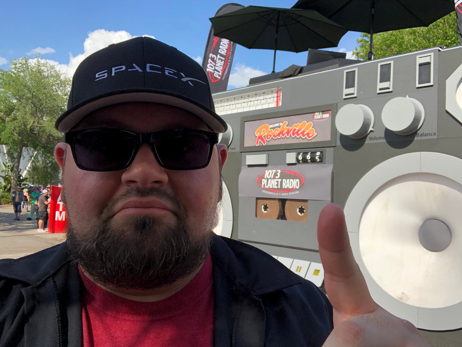 Bryan at a giant boombox display for Welcome to Rockville