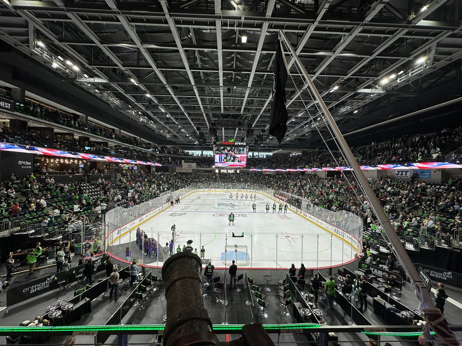Flag hoist during a Ghost Pirates game