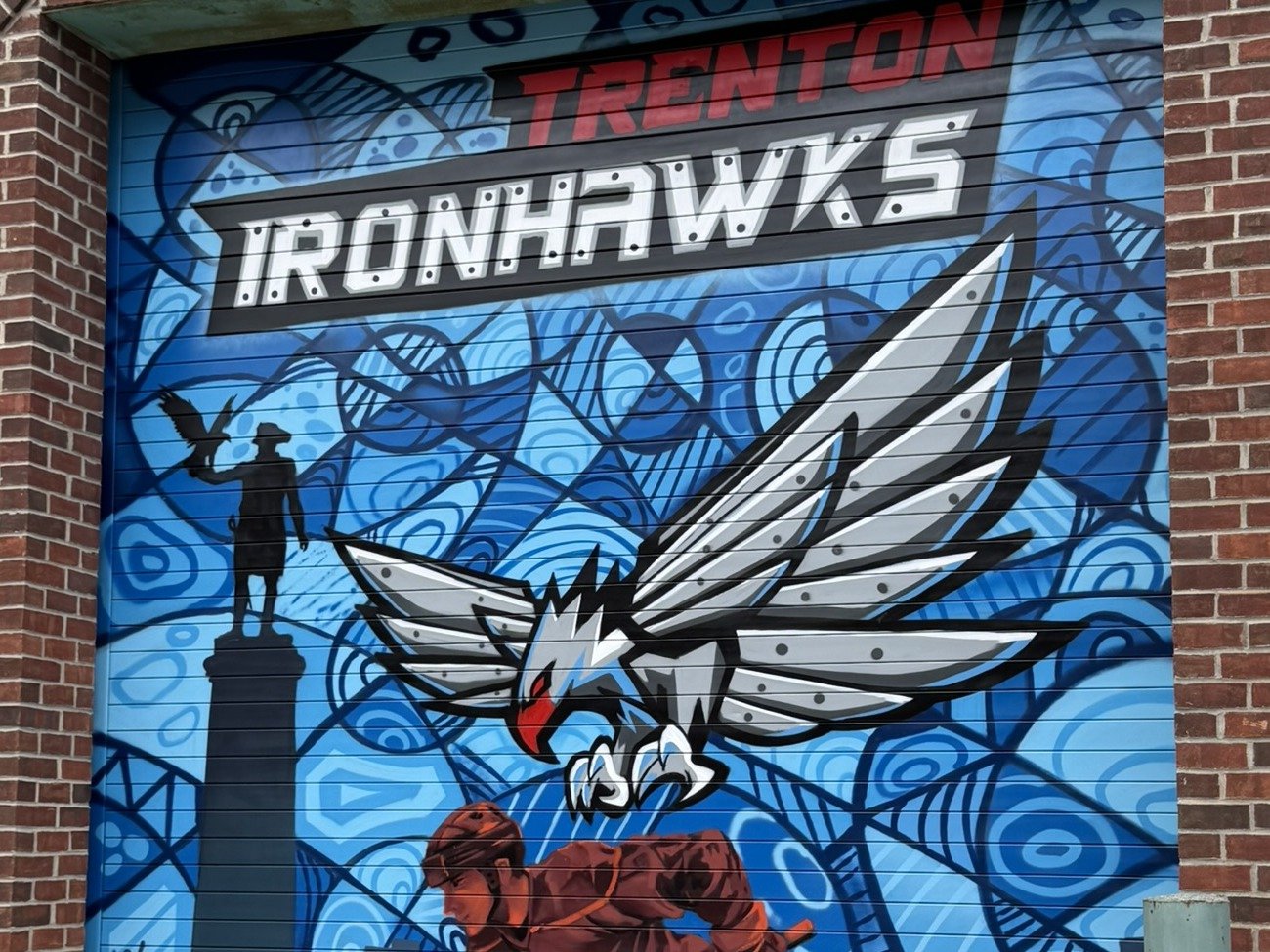 Trenton Ironhawks mural logo